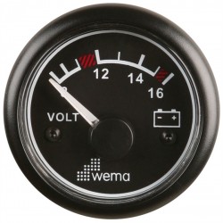 Voltmeter, analogue 8-16 volts, black