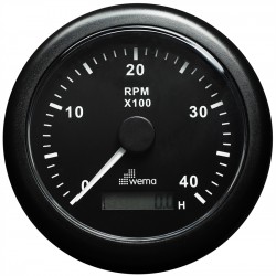 Tachometer with hour meter, 0-4000 RPM, black 
